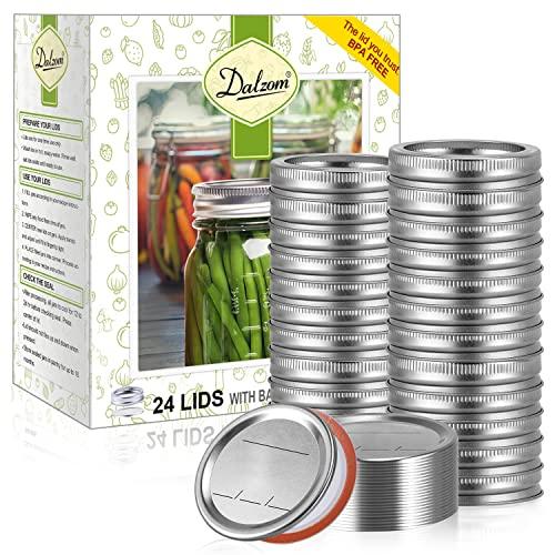 Dalzom® 48Pcs Canning Lids with Rings Regular Mouth, Premium Mason Jar Lids with Bands/Rings for Ball, Kerr Jars - Food Grade Material, 100% Fit & Airtight for Regular Mouth Mason Jars