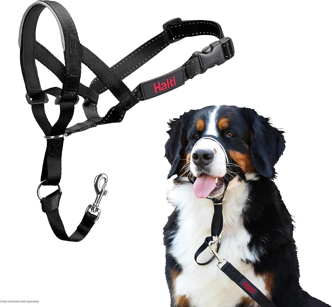 Halti Headcollar - Stop Your Dog Pulling on the Leash. Adjustable, Reflective and Lightweight, with Padded Nose Band. Dog Training Anti-Pull Collar for Large Dogs (Size 4, Black)