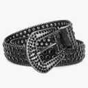 Women’S Fashion Party Nightclub Diamond Studded Belt Pin Buckle Rhinestone Soft Leather Waistband Belt