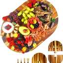 Charcuterie Board Set - 2 Pieces with Knife Set, Premium Acacia Wood Cheese Boards, Puzzle Shaped Serving Tray, Wedding & Bridal Shower Gift, Valentines Day Gifts