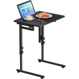 Adjustable Height Tv Tray Table,Portable Folding Tv Tray Dinner Snack Trays Table,Small Foldable C-Shaped End Table for Eating,Slide Under Couch Side with Sturdy MDF Top,No Assembly(Black+Black)