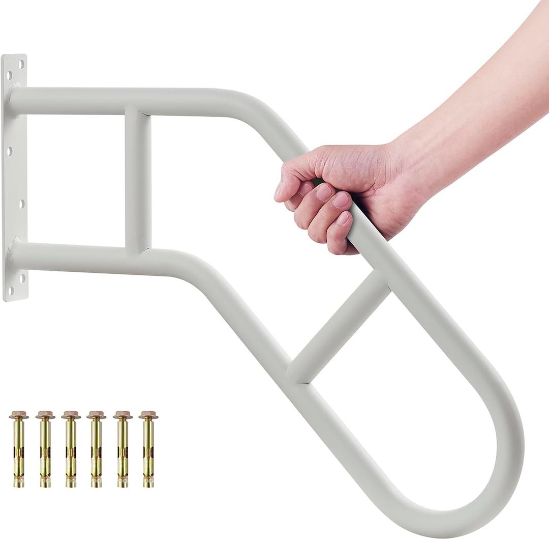 Hand Rails for Outdoor Steps & Elderly (Max 800LBS),U-Shape Wall Mount Stair Railing, Porch, Deck & Garden Grab Bar, Safety Handle for Garage, 1 Pack (White)