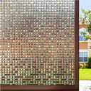 rabbitgoo Window Privacy Film Stained Glass Window Film, Mosaic Rainbow Decorative Glass Cling, Removable Static Cling Tint, Non-Adhesive Privacy Covering for Home, Brown, 23.6 x 118.1 inches