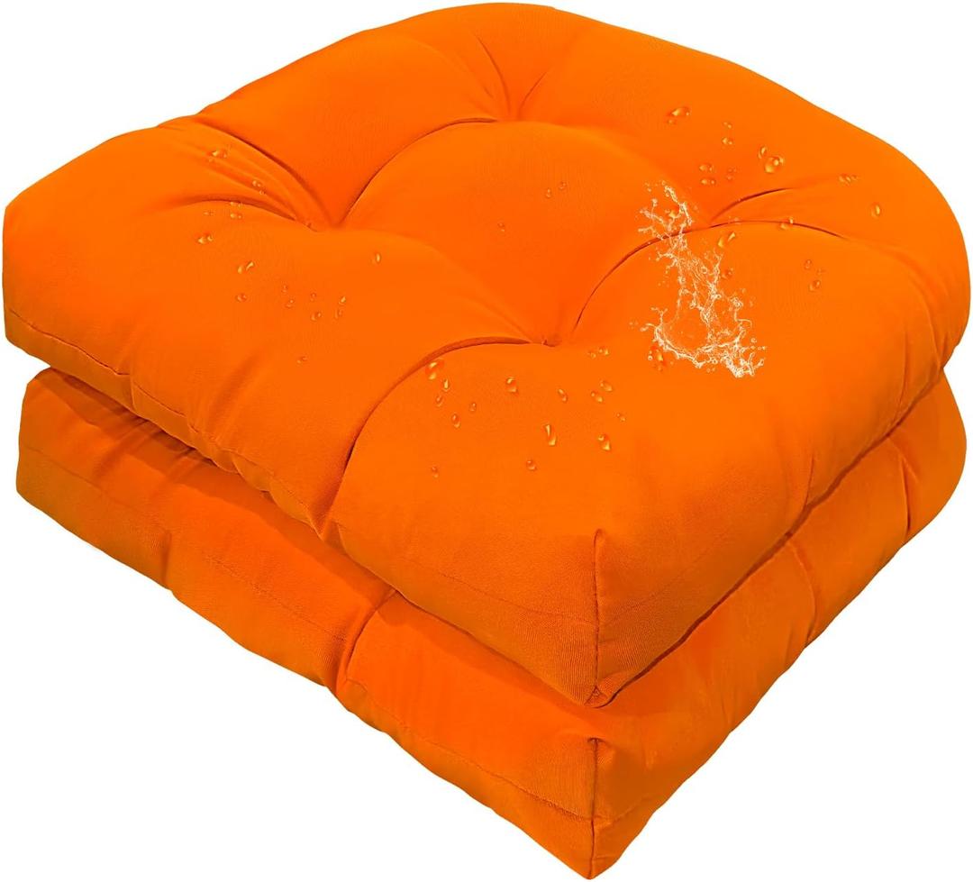 2 Pcs Outdoor Chair Cushions 18x 18Inch Waterproof Sun Protection Patio Furniture Overstuffed Seat Cushion Chair Pad with Round Corner for Indoor Orang