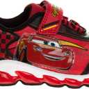 Disney Pixar Cars Boys Black/Red Lighted Sneaker (7 Toddler) (Red)