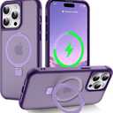 Magnetic Compatible with iPhone 14 Pro Max Case with Stand [Military Grade Drop Tested][Compatible with Magnet] Ring Translucent Slim Hard Back Soft Edge, Purple