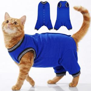 T'CHAQUE Cat Clothes Surgery Recovery Suit for Female Male, Cat Onesie Pet Surgical Pajamas Hind Legs Long Sleeve, Abdominal Wound Skin Diseases, E-Collar Alternative, Spay Recovery Suit, RoyalBlue-M