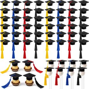 Flutesan Mini Felt Graduation Caps Lollipop Cake Topper with Tassel Grad Black Hat Chocolates Decor 2026 Grad Party Supplies