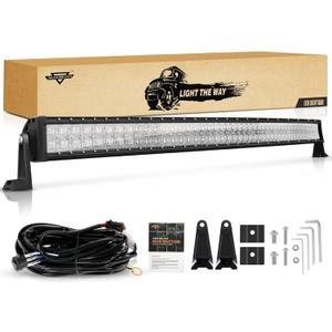 Auxbeam 50 Inch LED Light Bar Curved, 288W 28800LM Offroad Waterproof Driving Lights, Spot Flood Combo Beam Work Lamp with DT Wiring Harness Kit for Pickup Trucks SUV ATV UTV