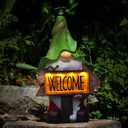 Solar Garden Gnomes Outdoor Garden Decor with Solar LED Light, Yard Graden Gnomes Decorations for Patio Lawn, Gifts for Mom, Gnomes Gifts for Women (Gnomes)