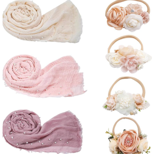 7 Pcs Newborn Photography Props Wrap Kits 3 Pcs Baby Wraps 4 Pcs Flower Headband Baby Photoshoot Props Photo Supplies for Boy Girl Infant Toddler