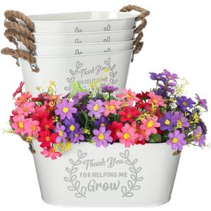 3 Pcs Teacher Appreciation Gifts Thank You For Helping Me Grow Oval Planter Thank You Flower Pot White Metal Planter with Small Handle for Gardening Gift for Plant Lover Teacher Appreciation