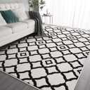 Kimicole 4x6 Washable Area Rugs for Bedroom Living Room, Low Pile Ulta-Thin Fluffy Rug, Non-Slip Soft Fuzzy Carpet for Nursery Kids Room Dorm Room Home Decor (Cream White/Black)