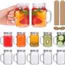 8 oz Mason Jar Mugs with Handles 12 Pack, Sturdy Glass Reusable Cups with Airtight Leakproof Lids, No-Spill Travel Mugs for Coffee, Smoothies, Juice, Food Storage, Party Favors, Wedding Decor