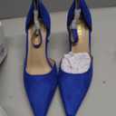 Women's 3.5 in heigh Heels Pointed Closed Toe Ankle Strap Dress Shoes Comfortable Blue Pumps for Women (Blue Suede. 6.5)