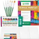 Norberg & Linden Acrylic Paint Set -12 Acrylic Paints, 6 Paint Brushes for Acrylic Painting, 3 Painting Canvas Panels - Premium Art Supplies for Adults Canvas Painting