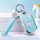 For Buick Key Fob Cover with Keychain, Blue Leather Rhinestone Key Case Protection Shell Compatible with Encore Enclave Lacrosse Envision Verano Regal GL8 Bling Car Accessories