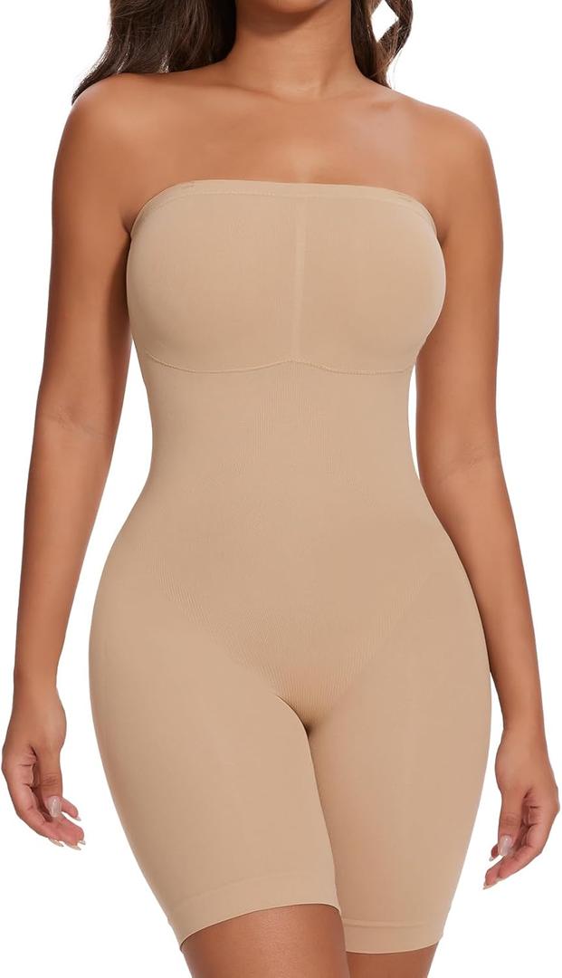 SHAPERIN Strapless Shapewear Bodysuit for Women Tummy Control Full Body Shaper with Removable Straps (Small, Nude)