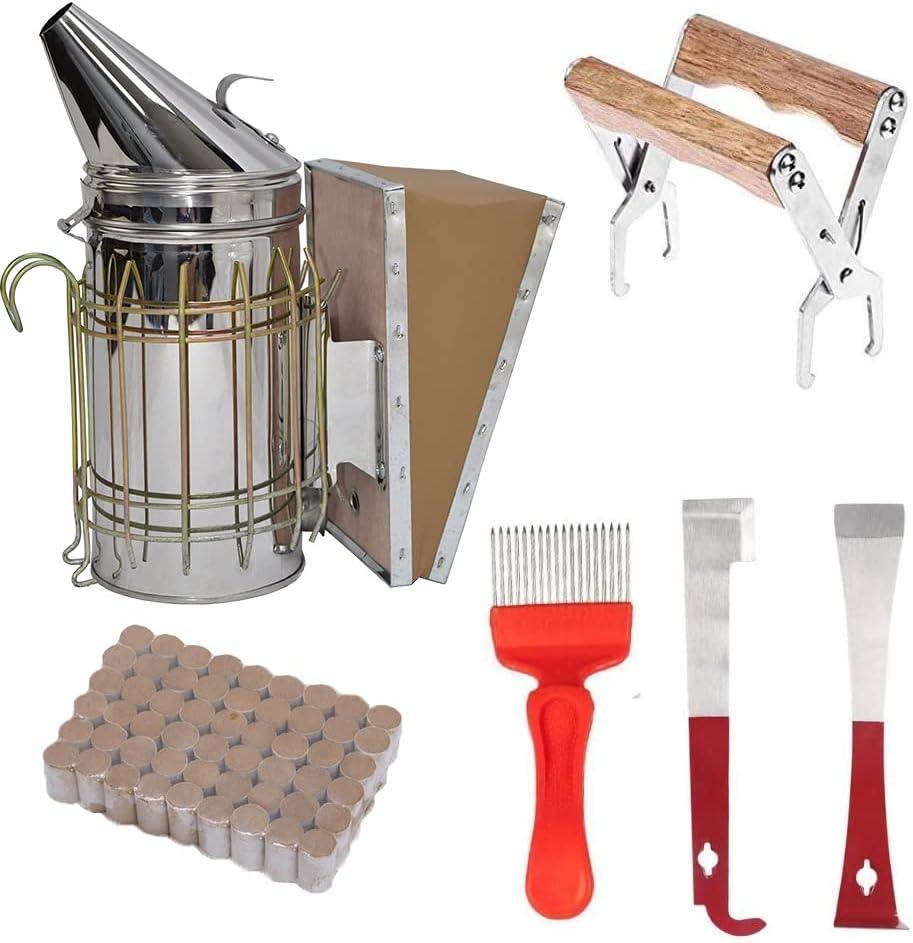 Honey Lake Bee Smoker Kit, Bee Smoker for Beekeeping Included Bee Hive Smoker with 54Pcs Bee Smoker Pellets, 2 Bee Hives Tools, Frame Holder Grip, Uncapping Fork, Beekeeping Supplies for Beekeeper