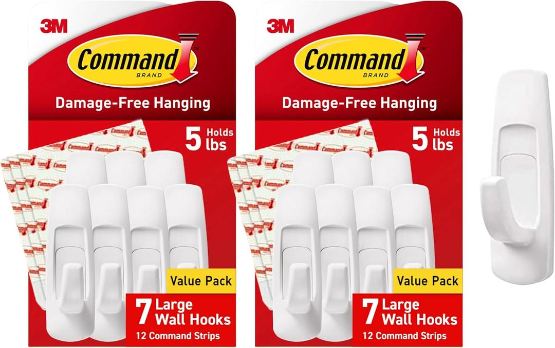 Command Large Utility Hooks, 14-Hooks, 24-Strips, Organize Damage-Free