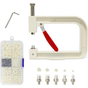 Troyune Pearl Setting Machine, Pearl Hand Press Tools with White Pearl Beads, Rivet Studs and L Hexagon Wrench for Decorating Clothes, Dresses, Bag, Hair Band or DIY Crafts
