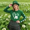 St Patricks Day Shirt Women Lucky Shamrock T-Shirt Saint Patricks Day Long Sleeves (Green, XL)