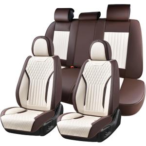 FLORICH Seat Covers Full Set Leather Automotive Seat Cover 5 Seats Waterproof Car Seat Cover Durable Car Seat Protector Easy to Clean and Install Universal Fit for Most Cars Trucks SUV, Coffee&Gray
