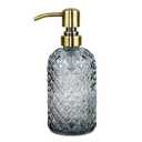 16 oz Glass Soap Dispenser with Vintage Gold Pump, Hand Sanitizer Refillable Soap Dispenser for Kitchen and Bathroom (Grey)