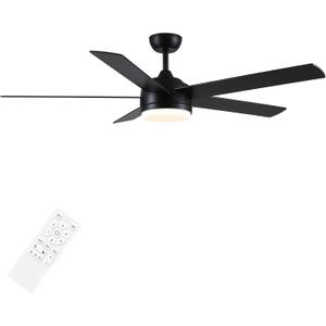 YUHAO 52 Inch Black Ceiling Fan with Light and Remote Control.Noiseless,Dimmable,3CCT,6 Speeds Reversible, DC Ceiling Fans for Indoor or Covered Outdoor
