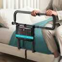 FORTEMOTUS Bed Rails for Elderly Adults Safety with Foldable & Retractable Grab Bar Handrails, ASTM Bedside Rail with Adjustable Height, Storage Pocket & Safety Strap