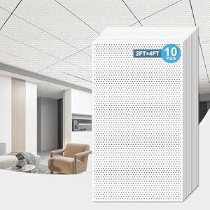 Art3d Acoustic Drop Ceiling Tiles 24x48 10-Pack, Soundproof Panels 2x4ft for Wall Coverings, White
