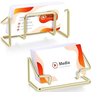 Landhoow 2 Pcs Business Card Holder for Desk, Cute Metal Card Organizers Display Stand Postcard Holder Rack for Desktop Working Office Home Daily Use(Gold)