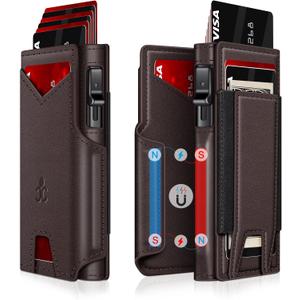 Wallet for Men Wallet with Slim Pop Up Card Holder 9-13 Cards, Bifold Minimalist Smart Wallet RFID Blocking Credit Card Holder with ID Window & Stretchable Cash Slot (Purple Brown)