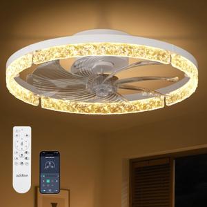Addlon 20" Low Profile Fandelier Ceiling Fans with Lights and Remote, White