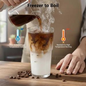 Ruckae 20oz Ribbed Glass Tumbler with Lids and Straws – 2 Pack Leak Proof Iced Coffee Cup– Aesthetic Glass Cups with Bamboo Lids for Home,Office,Travel and Gifts (2, Transparent)