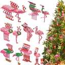 36 Pcs Flamingo Christmas Tree Ornament,Pink Hanging Ornaments Gift Wooden Christmas Tree Decorations with Flax Ropes for Xmas Home Office Party Holiday Decor (Flamingo)