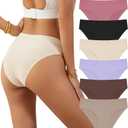 YSMCOZY 6 Pack Womens Seamless Hipster Underwear No Show Panties Invisibles Briefs Soft Stretch Bikini Underwears (S-XL) (L)