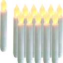 12PCS Flameless LED Taper Candles Lights, Battery Operated Candlesticks with Warm White Flickering Flame, 0.79 x 6.5 Inches Dripless Fake Floating Taper Candles