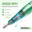 Nail Drill, Professional 45000RPM Rechargeable Electric Nail File with 11 Drill Bits & 50 Sanding Bands, Low Noise Nail Drill Kit for Acrylic Gel Nails, Salon & Home Use, Soft Green