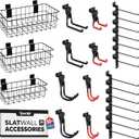 25PCS Slatwall Accessories Kit  22 PCS Slatwall Hooks and 3 PCS Baskets - Slat Wall Accessory with Heavy Duty Slat Wall Hanging Hooks and Standard Slat Wall Hooks for Storage