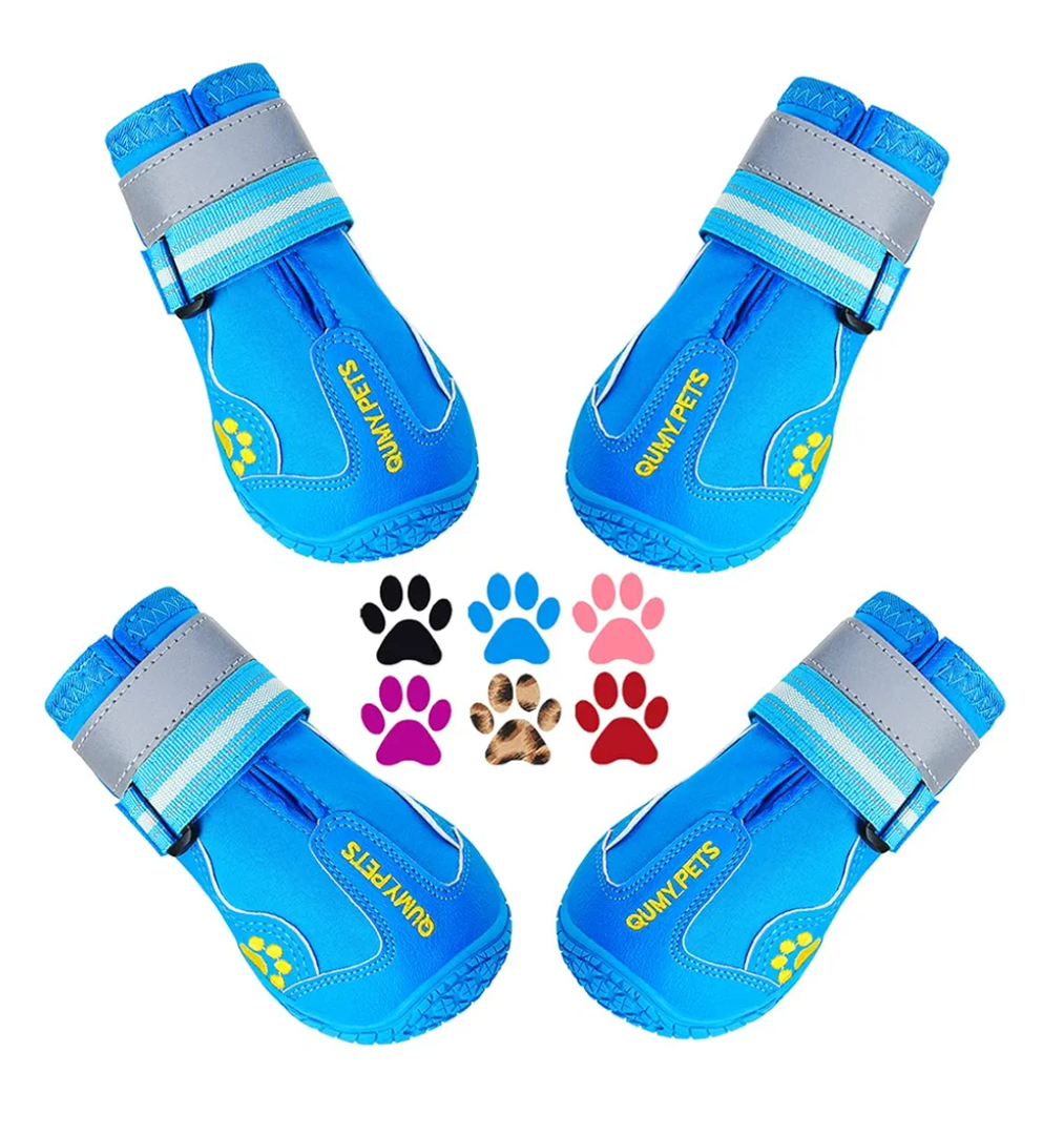 QUMY Dog Shoes for Large Dogs, Medium Dog Boots & Paw Protectors for Winter Snowy Day, Summer Hot Pavement, Waterproof in Rainy Weather, Outdoor Walking, Indoor Hardfloors Anti Slip Sole Blue 7