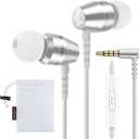 LUDOS OMNITONE Wired Earbuds in-Ear Headphones, Earphones with Microphone, 3.5 mm Jack Corded Ear Buds, Videoconference for iPhone, Samsung, Laptop, Kids, School Students - White