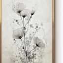 WHASAYART Large Framed Floral Wall Art 24x36 Inch, Elegant Modern Black and White Flower Painting Canvas Print, Minimalist Botanical Artwork Living Room Bedroom Contemporary Home Decor