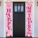 Happy Mother's Day Porch Banner Decorations,Mothers Day Porch Sign Pink Heart Flowers Mother's Day Indoor Outdoor Hanging Banner for Best Mom Ever,Mothers Day Birthday Party Decor