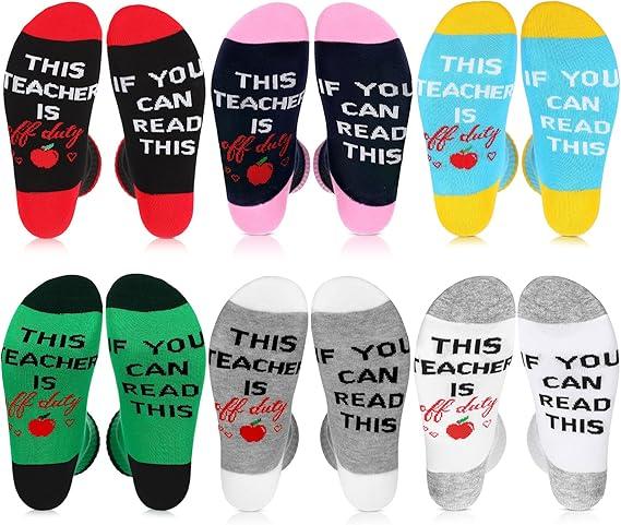 SATINIOR 6 Pairs Funny Teacher Socks Graduation Gifts for Teacher If You Can Read This Is off Duty Novelty Crew Sock
