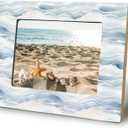 WHCHJ Coastal Blue and White Beach 5x7 Picture Frame, Beach Ocean Lovers Gifts, Nautical Photo Frame, Abstract Watercolor Ocean Waves Wood Frames for Wall or Tabletop Display