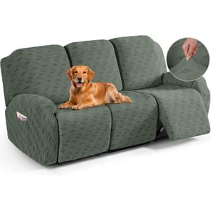TAOCOCO Recliner Sofa Covers Stretch Reclining Couch Cover, Jacquard Recliner Couch Cover for 3 Seat Furniture Protector Sofa Slipcovers with Elastic Bottom for Kids, Pets (Grey Green)
