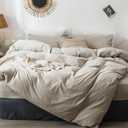 MooMee Bedding Duvet Cover Set 100% Washed Cotton Linen Like Textured Breathable Durable Soft Comfy (Heathered Tannish Linen Grey, Queen 90"x90")