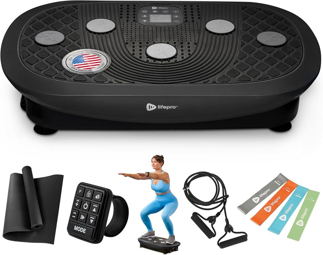 Lifepro Rumblex 4D Pro Vibration Plate - Whole Body Vibration Platform Exercise Machine - Ideal for Home Workouts Muscle Strength Circulation Flexibility - Includes Resistance Bands and Accessories (Small, Black)