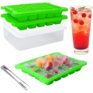 AIBIRUI 4 Pack Small Ice Cube Trays for Freezer, BPA Free Ice Cube Tray with Lid and Bin–Stackable, Easy Release Plastic Ice Trays for Small Fridge,Cocktails,Drinks,Square Ice Cube Mold for Whiskey, Pack of 2 